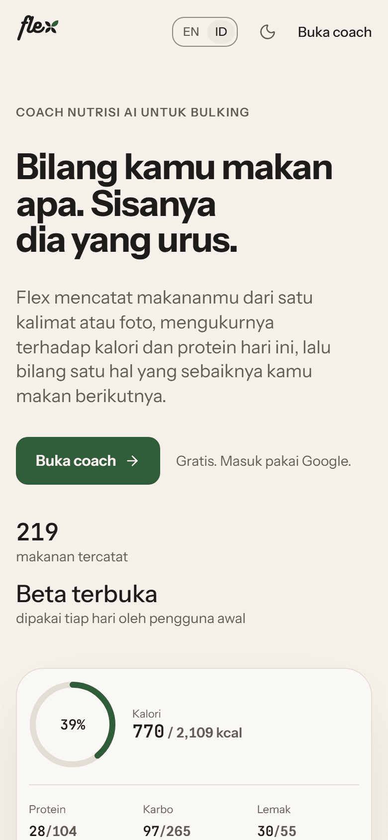 Halaman depan Flex di ponsel