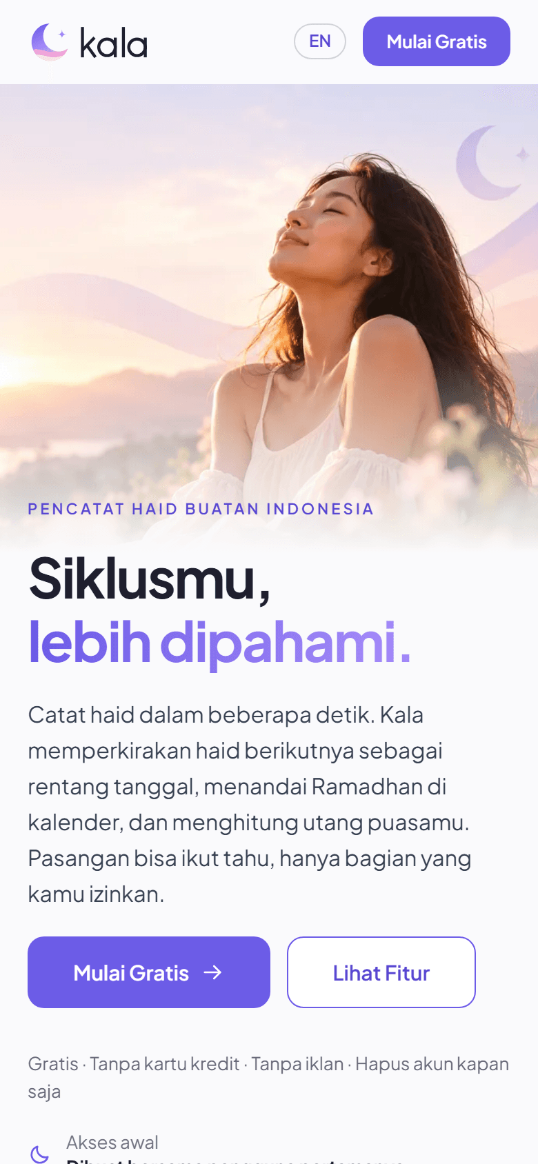 Halaman depan Kala di ponsel